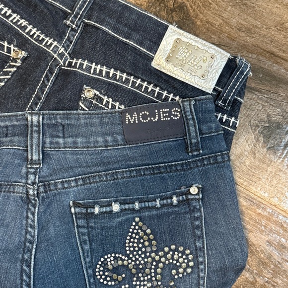 Miss Chic Denim - Miss Chic Y2K Rhinestone Fleur De Lis Denim Jeans Bundle, Dark & Med Wash,‎ 7